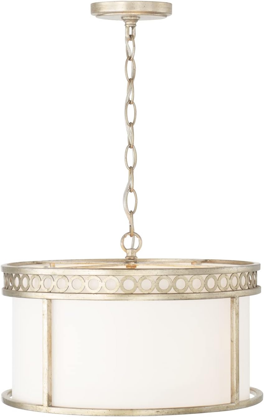 Capital Lighting 243141WG Isabella Rustic White Fabric/Glass Convertible Pendant Semi Flush Ceiling Light Fixture, 4-Light 240 Total Watts, 11" H x 15" W, Winter Gold