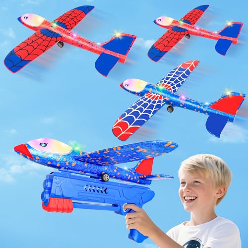 Image of Airplane Launcher Toy, 3 Pack Foam Glider Planes for Kids | LED Lights, Dual Flight Modes, Outdoor Play, Easy Assembly, Lightweight Foam Design, Birthday Surprise, Holiday Gift Choice