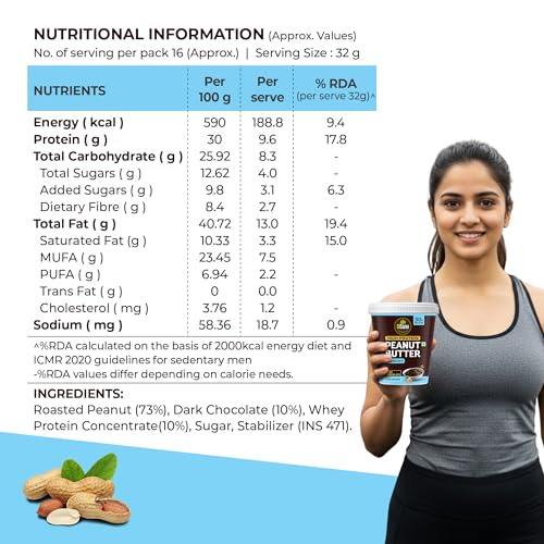 Image of DiSano High Protein Dark Chocolate Peanut Butter with Whey Protein, Crunchy 510g | 30g Protein. Gluten Free, Zero Cholesterol & Trans Fat | Post & Pre Workout snack (Pack of 3)
