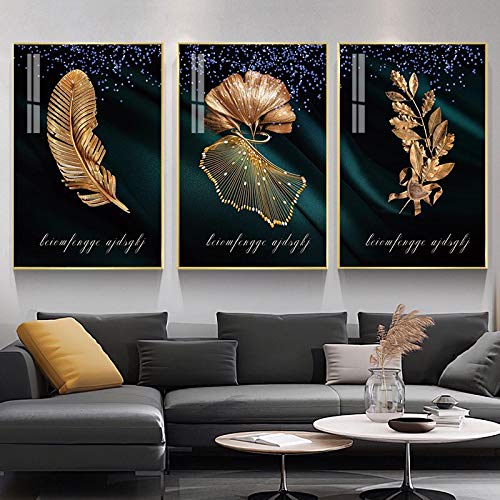 Art mural affiche plante feuille dorée triptyque abstrait 30x50cm pour salon