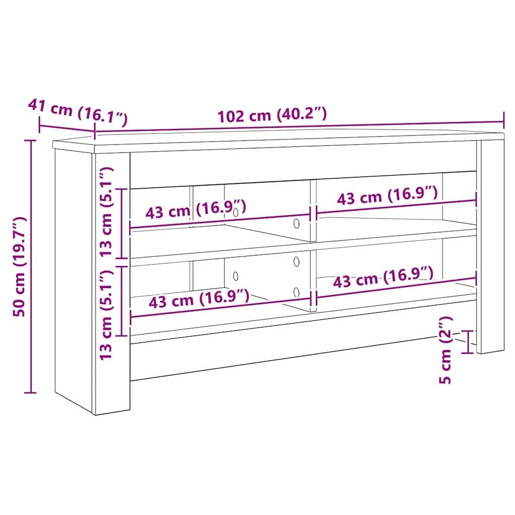 vidaXL RogowaSzafkanaTelewizor 102 x 40,5 x 45 cm Stare drewno