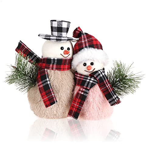 com-four® Casal de bonecos de neve tamanho L, decoração de Natal doce, ideal como decoração de mesa para advento, belas figuras decorativas para o interior (vermelho - verde - L)