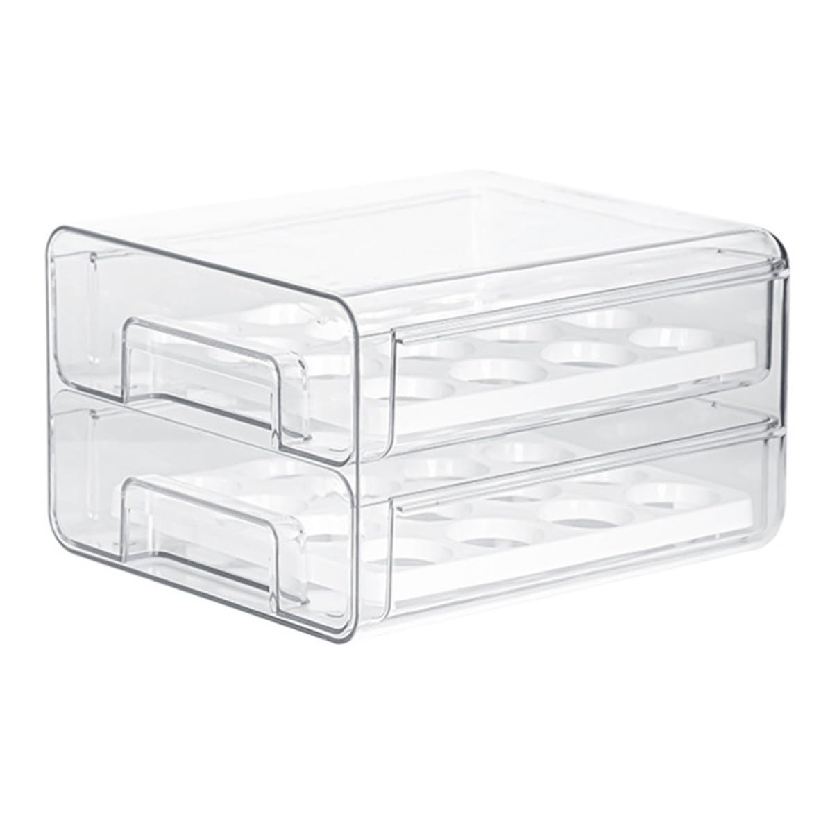 Organizador de Huevos Frigorífico de Doble Capa 32 Compartimentos | Pet Transparente, Cajón Deslizante Ventana, Ayuda para Organizar Nevera