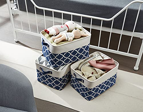 Image of DECOMOMO Foldable Storage Bin | Collapsible Sturdy Cationic Fabric Storage Basket Cube W /Handles (Navy Blue Pattern, Large - 15 x 11 x 9.5-3 Pack)