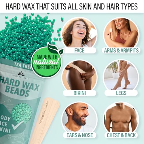 Image of Tress Wellness Award Winning Waxing Kit for Sensitive Skin - Safe for Face & Skin, Easy to Use - At-Home Kit for Face, Bikini, Brazilian & Full Body - Black, No Display