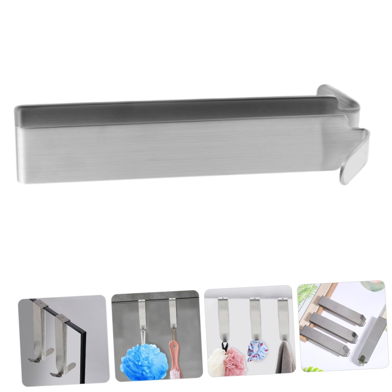 CHILDWEET 5 Ganchos de Acero Inoxidable Organizan Baño sin Taladrar para Puerta de Ducha, Colgadores de Toallas de Doble Cara, Plata