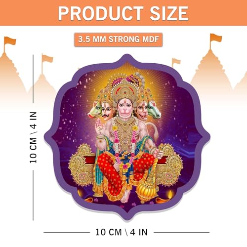 Image of BerryBox Panchmukhi Hanuman MDF Sticker Wall Frame Door Vastu Dosh Rectification Remedy Of Home, Office And Factory MDF Photo Poster with self adhesive tape 4 inch (Design 3)