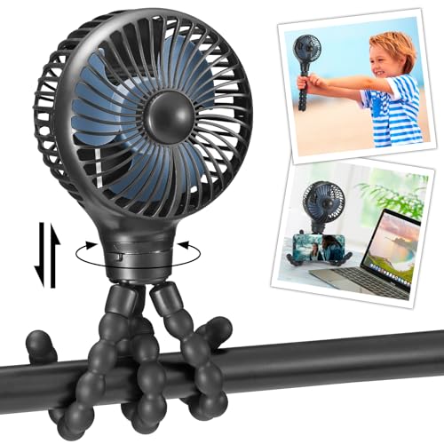 Image of snawowo Mini Portable Baby stroller Fan, Auto Oscillating Battery Operated Personal Small Handheld Fan with Flexible Tripod, Rechargeable Clip On for Car Seat Crib Treadmill Travel Camping Black