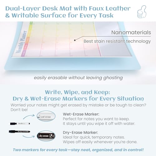Multi-Functional Dual-Layer Desk Mat, Dry Erase Calendar for Desk - Erasable Desktop Writing Whiteboard - Non-Slip Desk Protector for Home&Office - Thumbnail 3