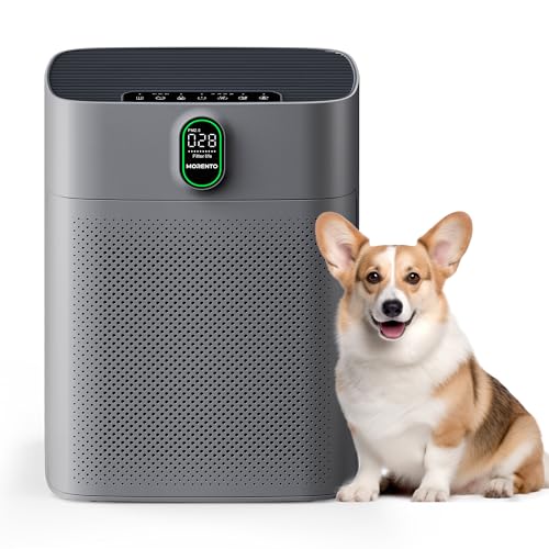 MORENTO Air Purifiers for Bedroom Home Large Room up to 1076 Sq Ft PM 2.5 Display Air Quality Sensor True HEPA Air Filter Remove the Pet Hair with Double-sided Air Inlet, 24db, Grey, 1 Pack