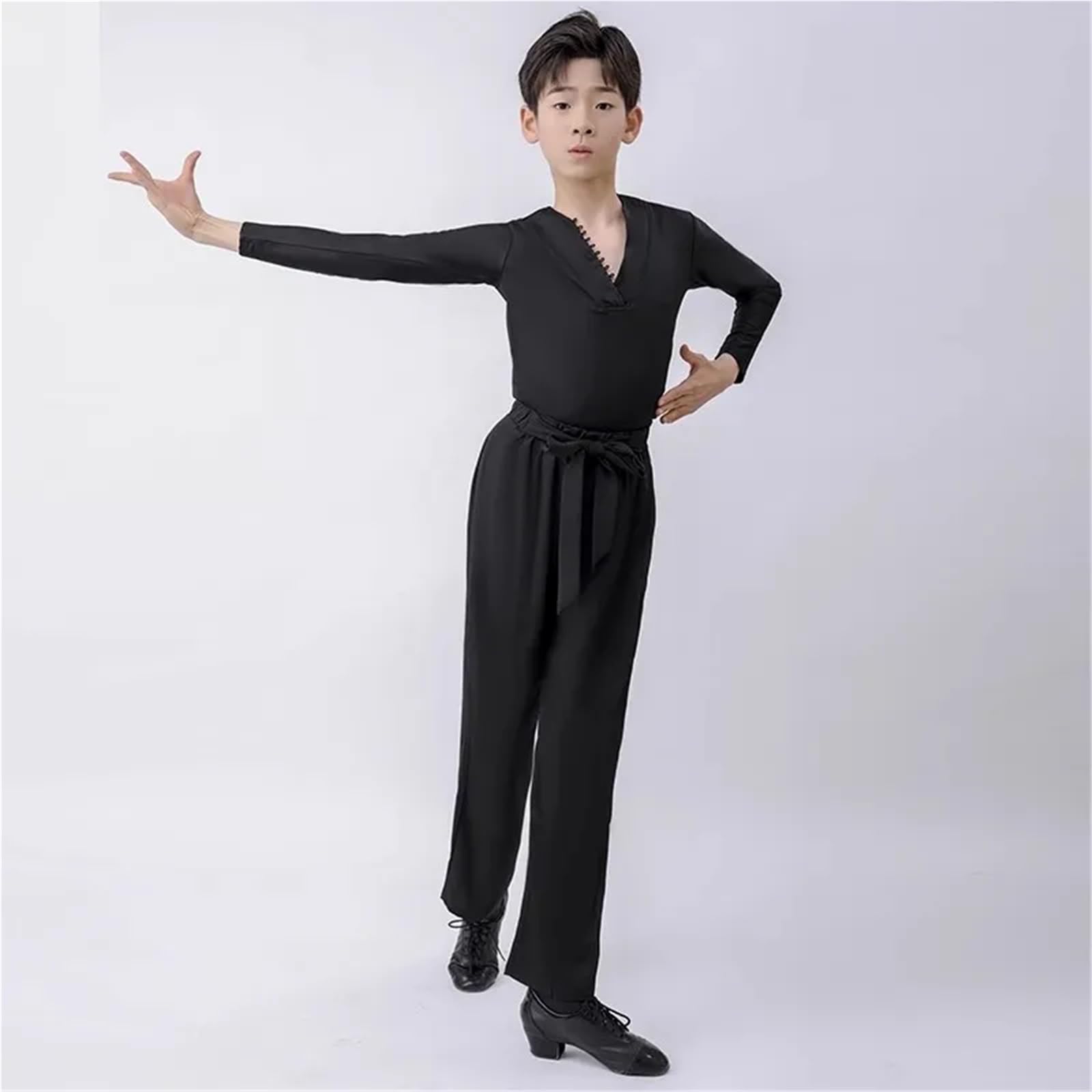 Latein Tanzhosen for Herren Khaki Farbe Junge Latein Tanzen Hose Gerade Barrel Kinder Rumba/Cha Cha/Samba Dancewear Racing Schnürhose(Black,150CM)