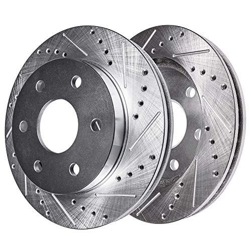 Image of Detroit Axle - Front Brake Kit for 2005-2006 Infiniti QX56 Nissan Armada, 2005-2007 Titan, Drilled & Slotted Disc Brake Rotors Ceramic Brake Pads Replacement