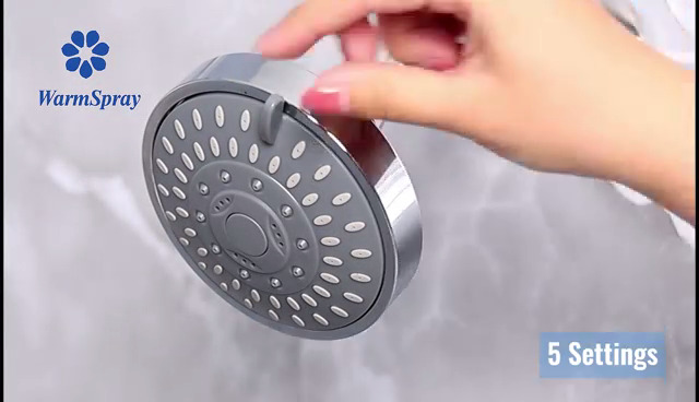WarmSpray High Pressure Shower Head 5 Settings Fixed Showerhead 4