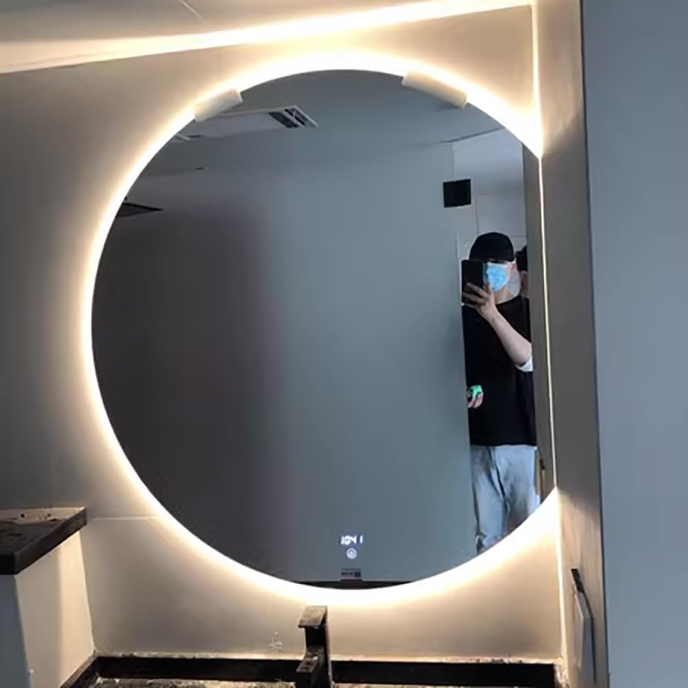 Regulowane lustro łazienkowe przeciwmgielne 100 cm LED lusterko do makijażu półokrągłe szkło konstrukcja łatwa instalacja lewe cięcie nowoczesne oświetlenie idealne do makijażu i pielęgnacji