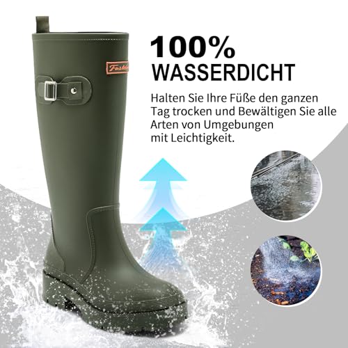 Yenxapei Gummistiefel Damen Lange Stiefel, Original Wasserdicht Hohe Rutschfeste, Sicherheitsstiefel Gummischuhe Bequeme Gartenschuhe Für den Innen- und Außenbereich,Grün,39.5EU