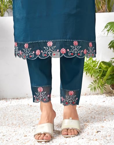 Image of SIRIL Women's Rayon Viscose Sequence Embroidery Work Straight Kurta Pant with Dupatta Set