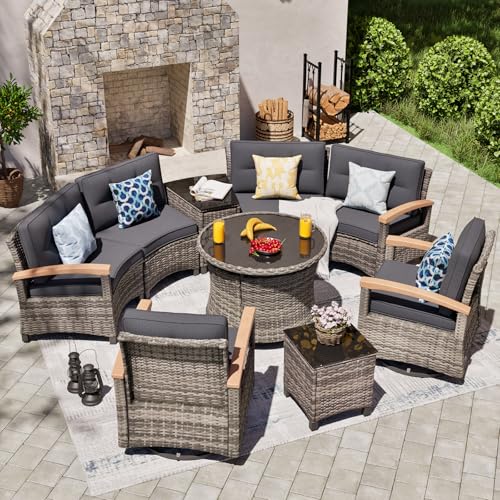 MEISSALIVVE 9 Piece Outdoor Patio Furniture Set, Half-Moon Curved...