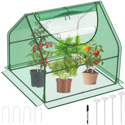 Image of 3x3x3Ft Small Greenhouse Outside, Portable Mini Green House with Mesh Vents