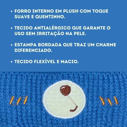 Touca Gorro de Lã Infantil Forrada Com Orelha Pelinho Pompom Menina Menino (Azul)