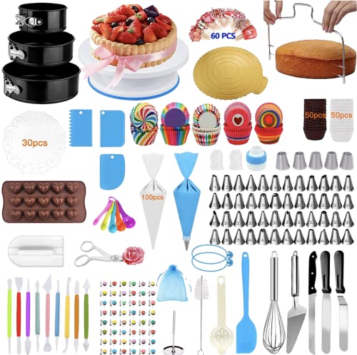 Cake Decorating Supplies | Cake Decorating Kit Baking Supplies Set For Beginners | Rotating Cake Turntable Stand | Icing Piping Tips & Bags | Frosting & Pastry Tools (470 Pcs Set) #TOP6