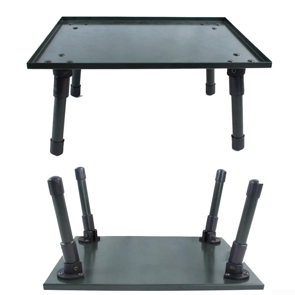 Carp Fishing Bivvy Table with Adjustable Aluminium Alloy Legs, Green Plastic Foldable Tent Table for Match Anglers and Banks, Portable Lightweight for Camping Gear(Army Green S#)