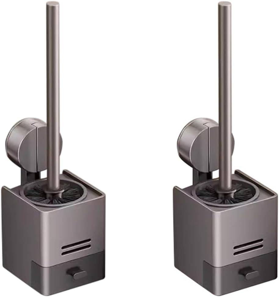 Toilet Brush and Holder Set, Suction Cup Toilet Bowl Scrubber with Drip Tray, Wall Mounted Bathroom Cleaners Brush Shelf, Apartment RV Dormitory Camper Spring Cleaning Essentials Gadgets 2 Pack