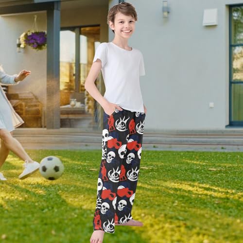 visesunny Boys' Pants Red Skull Soft Long Bottoms Elastic Waist Trousers Sweatpants with Pockets L4