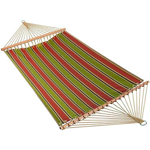 82" X 55" Weather Resistant Green And Red Striped 2-Point Double Hammock #TOP9
