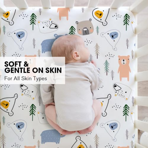 Image of Little Grape Land Crib Sheets 4 Pack for Boys and Girls, Baby Neutral Crib Fitted Sheets for Standard Crib & Toddler Mattress, Super Soft Breathable Fitted Crib Sheet Set