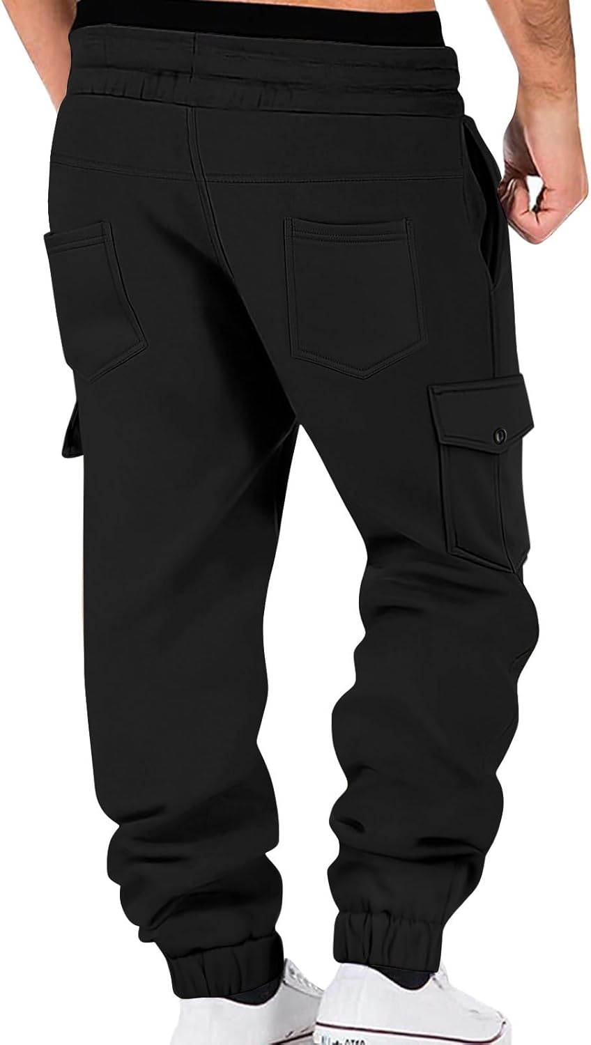 Mens Fleece Lined Sweatpants Warm Winter Athletic Jogger Pants with 6 Pockets Drawstring Outdoor Trousers - Image 2