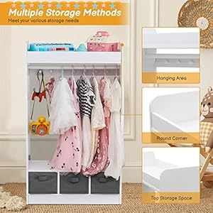   Armoire-Dress-Up-StorageDress-Up-Storage-with-MirrorGirls-Armoire-with-Non-Woven-Drawers-Open-Costume-Closet-with-Hanging-Rack-Grey