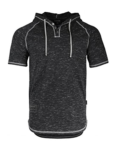 ZIMEGO Short Sleeve Raglan Hooded Henley Round Bottom Activewear Fashion Hoodie,Space Black,Medium