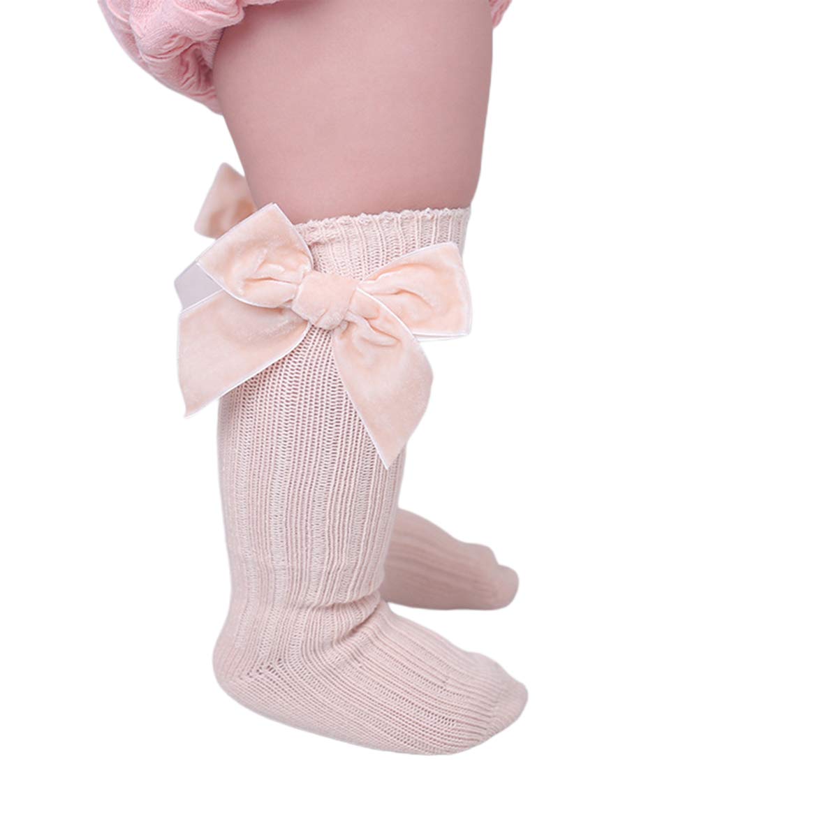 Confezione da 4 calze alte al ginocchio per neonate e bambine con fiocco in maglia di cotone con volant