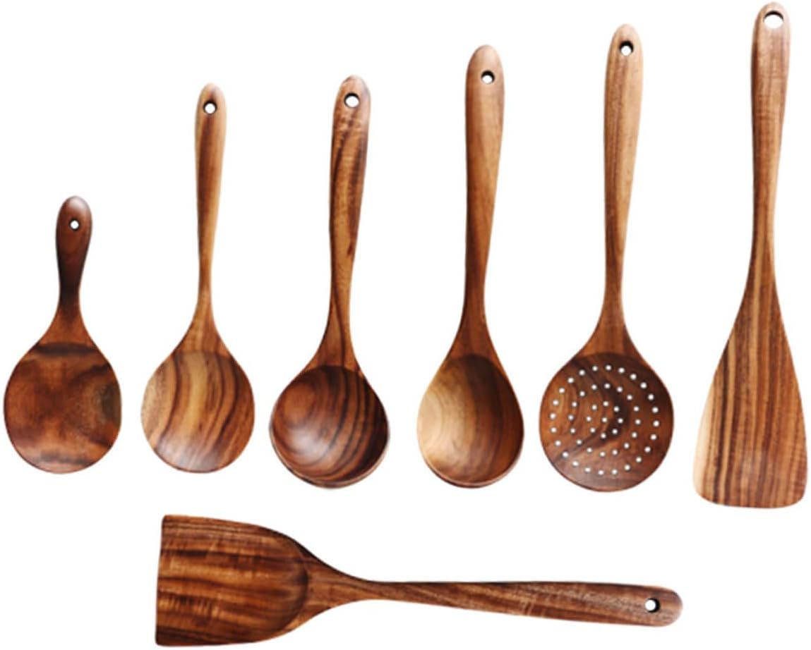 PRETYZOOM Cooking Spoon Set Wooden Kitchen Utensils Reusable Wooden Spoons Salt Scoops Ergonomic Design for Comfortable to Hold