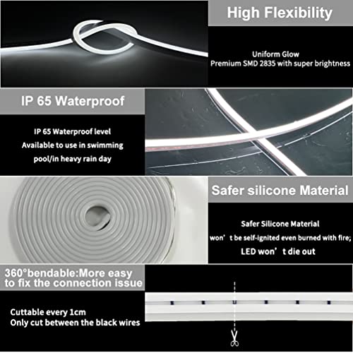 Image of Neon LED Strip Light - LED Neon Strip Light 16.4ft /5m 12V DC,Cut Length 0.39'' /1cm Silicone LED Neon Flexible Strip Light for Indoor Outdoor DYI Signage Decoration (Power Adapter not Included)