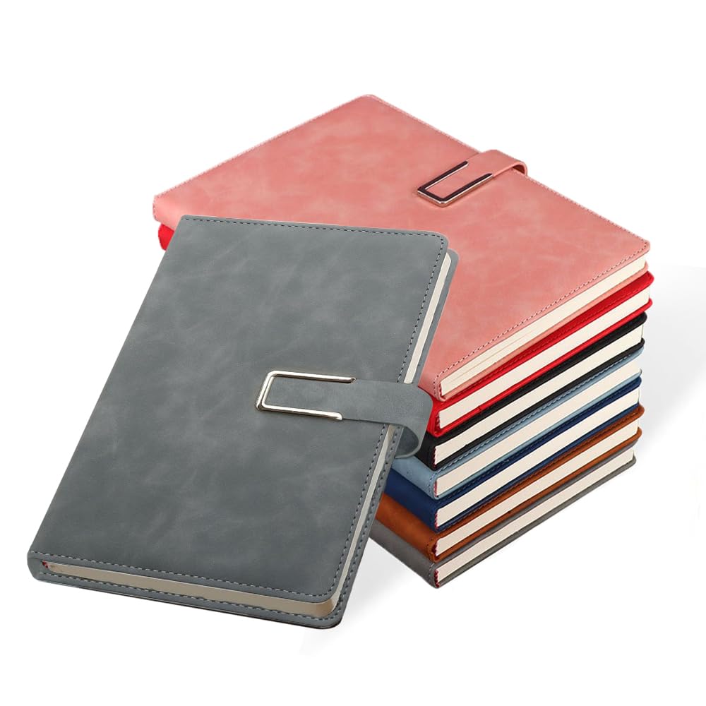 ningzhi Lined Journal the Notebook - A5 Note Book Hardcover Notepad 200 Pages for Writing Leather Hardcover for Women Men Work Office School Journal Notebook 14.5 x 21.2cm (Brown Azure Grey Black)