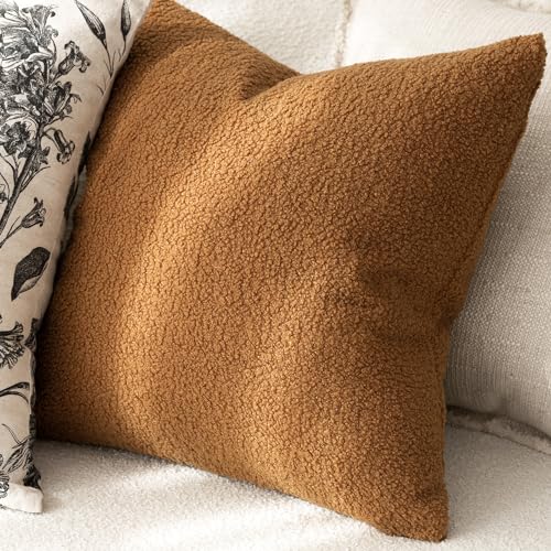 Image of Foindtower Pack of 2, Curly Faux Fur Decorative Throw Pillow Covers Soft Fuzzy Plush Cushion Case with Zipper Cozy Pillowcase for Home Living Room Couch Bed Sofa 18 x 18 Inch, Bronze