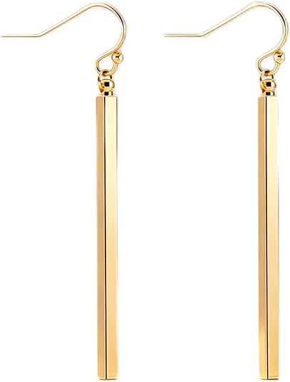 Amazon.com: 18K Gold Plated/Platimun Plated Long Vertical Bar Drop ...