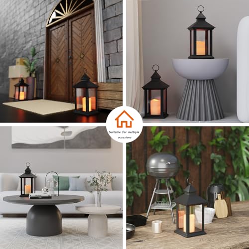 Image of 14 inch Lanterns Decorative Indoor, Black Lantern Decor with Timer Flameless Candle, Vintage Farmhouse Outdoor Lanterns, Waterproof Hanging Lantern for Patio, Porch, Entryway, Centerpieces