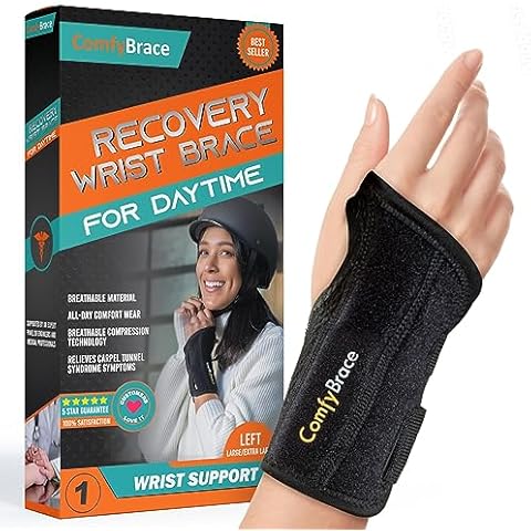 ComfyBrace Copper Infused Wrist Brace/Hand Brace/Wrist Support for Carpal Tunnel Syndrome, Arthritis, Tendonitis For Men and Women (Left Hand, Large/Ex-Large) Cover
