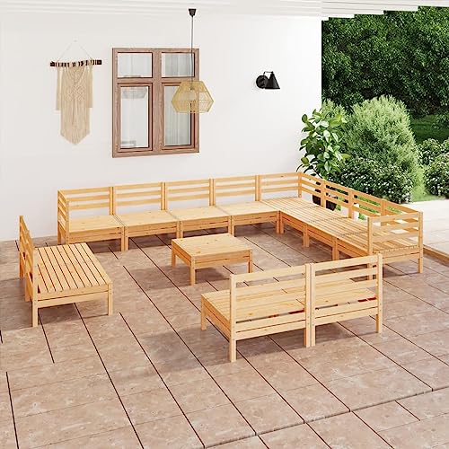 LAPOOH Juego de Muebles de jardín 13 Piezas, Muebles Jardin Exterior, Conjunto Jardin Exterior, Juegos De Terraza, Conjuntos De Sofas Exterior, Conjunto Terraza, Madera Maciza de Pino