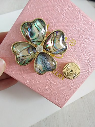 Image of Four Heart Leaf Abalone Shell Flower Magnetic Clip Holder Brooch Jewelry