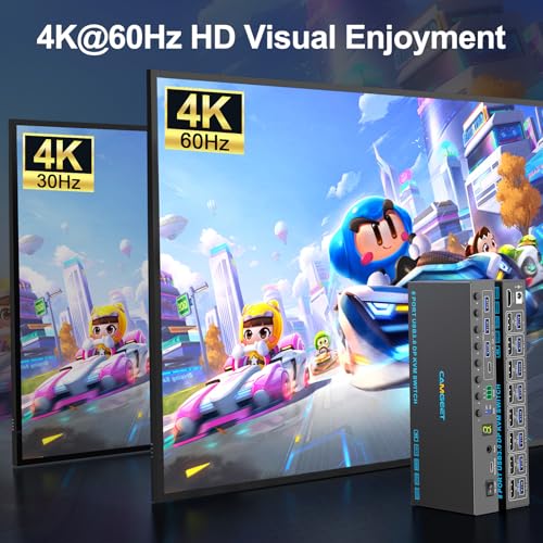 Image of Displayport 8 Port KVM Switch 4K@60Hz EDID Simulation, USB3.0 Display Port KVM Switch 8 Computers Share 1 Monitor and 4 USB Devices, KVM Switches with Audio RS232 Wied Remote 12V Power and USB Cable
