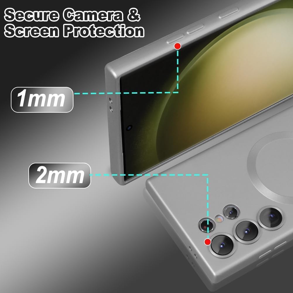 DIZORO Samsung S25 Ultra Case, Compatible with Mag Safe, Matte Luxury Metallic Luster Flexible TPU Wireless Charging Shockproof Case with Camera Protector (New Silver.) — Amazon image 4