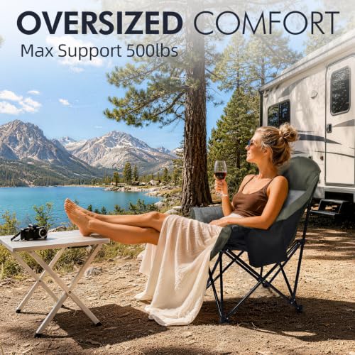 Image of Oversized Camping Chair for Adults 2 Pack - Heavy Duty Outdoor Padded Chair