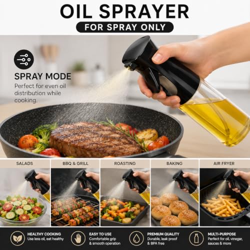 Image of SNMMIFER 200ml Oil Spray Bottle for Cooking, Glass Olive Oil Sprayer & Dispenser, Fine Mist Spray Bottle for Air Fryer, BBQ, Salad, Baking, Refillable, Leakproof, BPA Free (2, OIL SPREY)