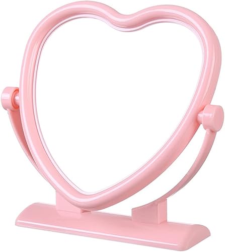 Espejo portátil de doble cara para maquillaje, espejo en forma de corazón, espejo de maquillaje con aumento para escritorio, bonito espejo vintage