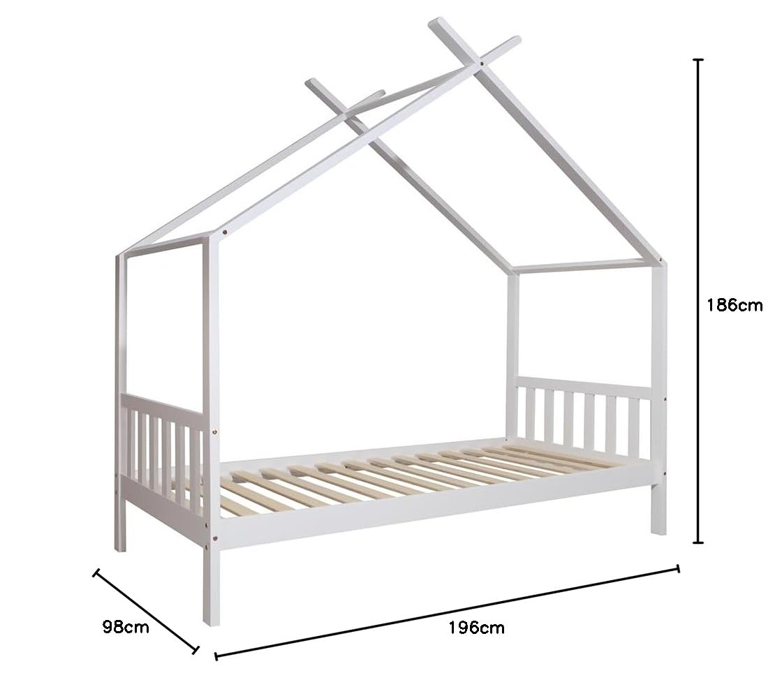 ONEIROI - Lit Cabane Enfant avec Tête de Lit et Sommier à Lattes - Bois de Pin Blanc
