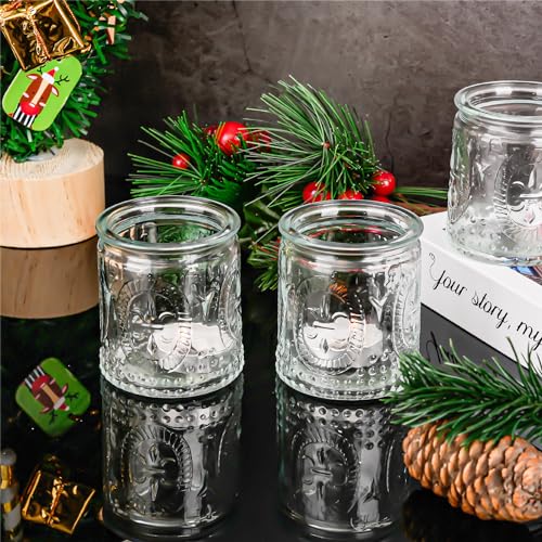 Teelichthalter aus Glas, Vintage-Kerzenglas, Bunte Teelichthalter, Votivkerzenhalter für drinnen, draußen, Garten, Abendessen, Kirche, Hochzeiten, Heimdekoration, Geschenke 6 Stück, klar