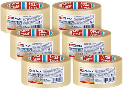 tesapack Ultra Strong - PVC Packing Tape for Firm Packaging and Secure Packing - Brown - 66 m x 50 mm, Pack of 3
